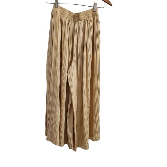 Zara Pants Womens XS Soft Gold Pleated Wide Leg Palazzo Bloggers Fave Flowy - Picture 5 of 9
